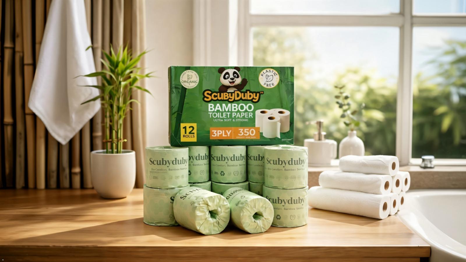 (REGULAR WHITE, 12 Rolls) Eco Comfort Pack Bamboo Toilet Paper – 350 Sheets per Roll, 3-Ply Soft & Strong, Plastic-Free Packaging, Septic Safe, Eco Friendly