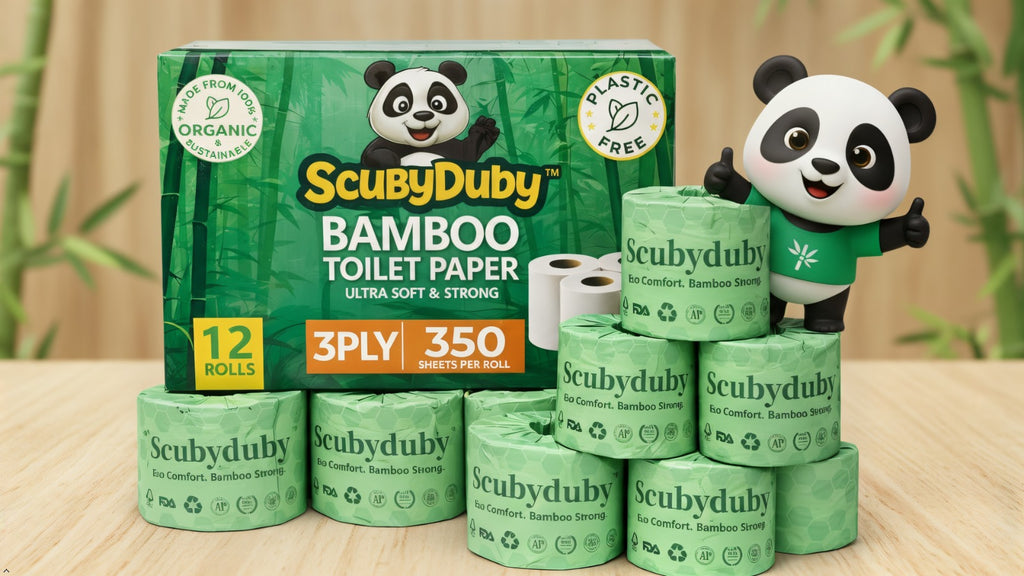 ScubyDuby  Bamboo Toilet Paper | 3-Ply, 350 Sheets | Soft & Strong | Plastic-Free & Septic Safe