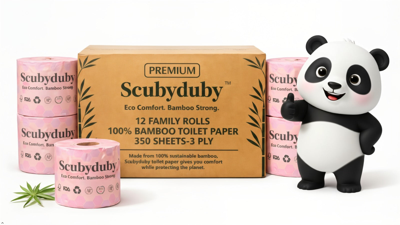 ScubyDuby Premium Bamboo Toilet Paper – 350 Sheets per Roll, 3-Ply Soft & Strong