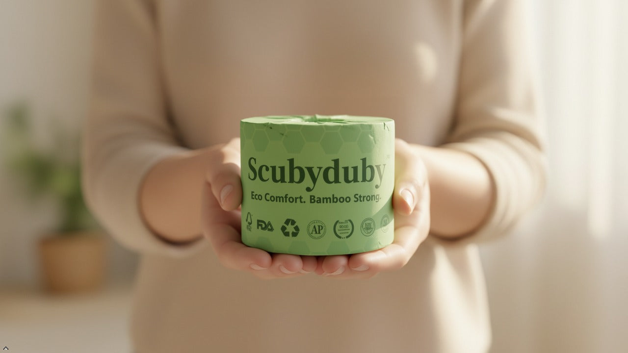 ScubyDuby  Bamboo Toilet Paper | 3-Ply, 350 Sheets | Soft & Strong | Plastic-Free & Septic Safe