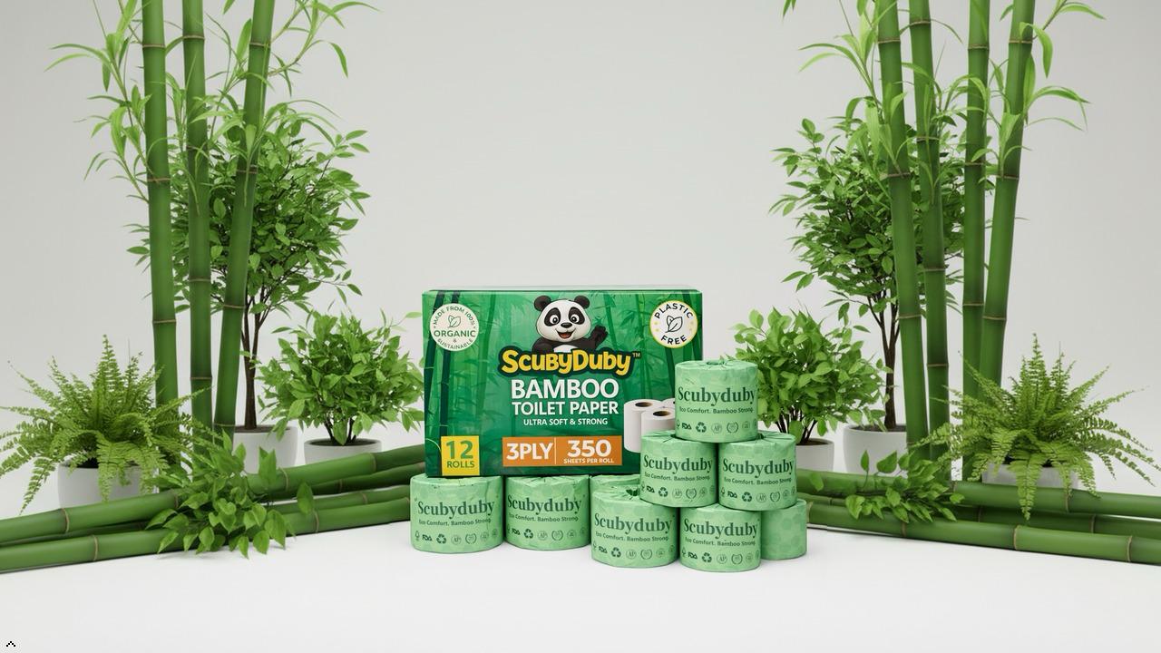 (REGULAR WHITE, 12 Rolls) Eco Comfort Pack Bamboo Toilet Paper – 350 Sheets per Roll, 3-Ply Soft & Strong, Plastic-Free Packaging, Septic Safe, Eco Friendly